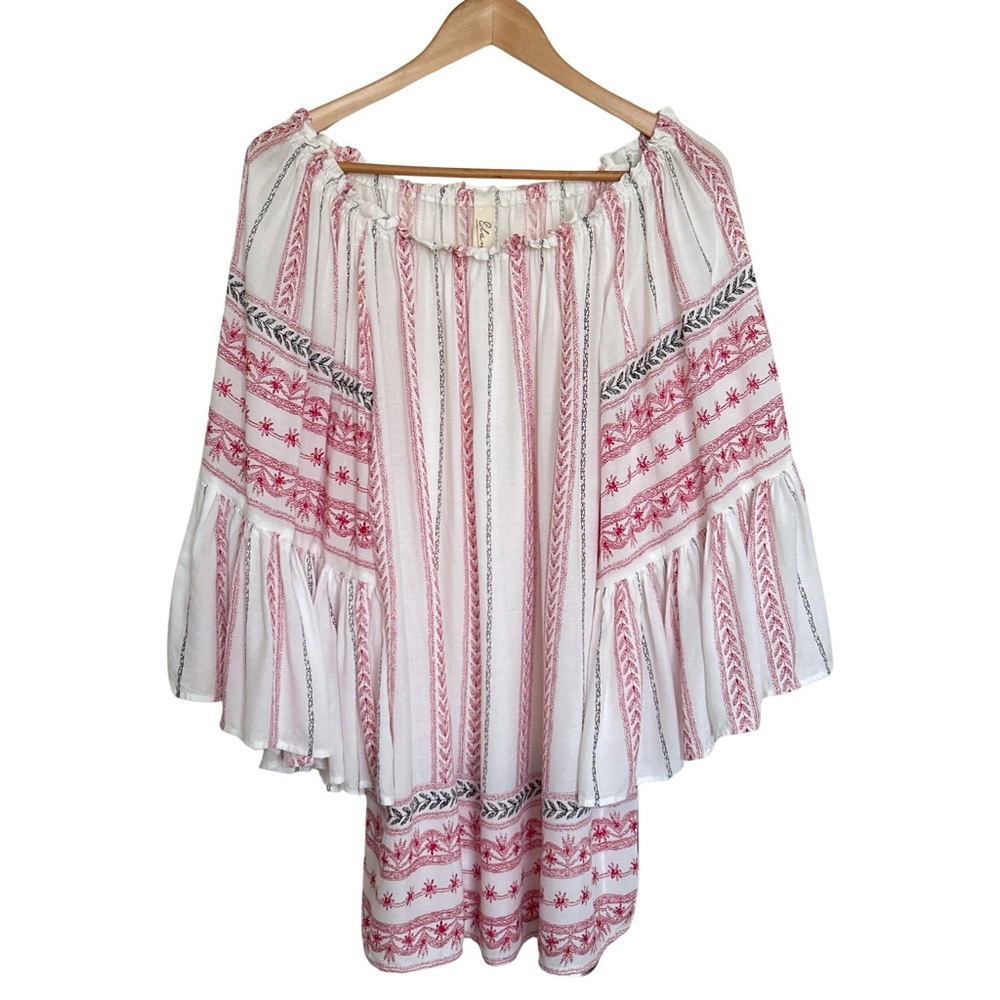 Elan Boho Off Shoulder Bell Sleeve Peasant Blouse / Dress - O/S - White, Red